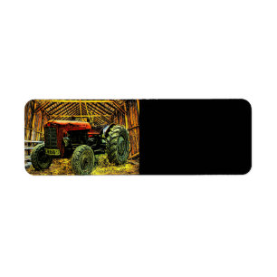 Antique Red Tractor Rustic Barn