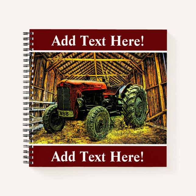 Antique Red Tractor Rustic Barn Notebook (Front)