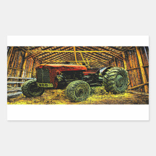 Antique Red Tractor Rustic Barn Rectangular Sticker
