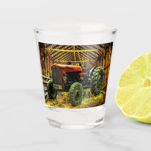 Antique Red Tractor Rustic Barn Shot Glass