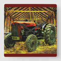 Antique Red Tractor Rustic Barn