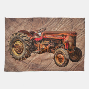 Antique Red Tractor Tea Towel