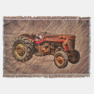 Antique Red Tractor Throw Blanket