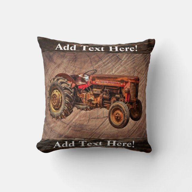 Antique Red Tractor Throw Pillow (Front)
