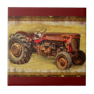 Antique Red Tractor Tile