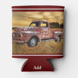 Antique Red Truck Farm Field Can Cooler