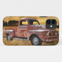 Antique Red Truck Farm Field