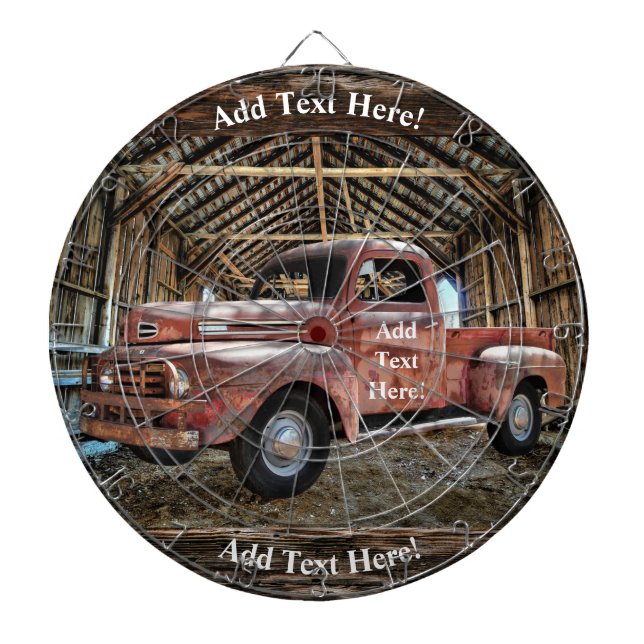 Antique Red Truck In Rustic Barn Dartboard (Front)