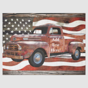 Antique Red Truck Vintage Red Truck American Flag Tissue Paper