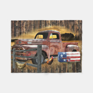 Antique Red Truck Vintage Red Truck Farm Truck Fleece Blanket