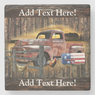 Antique Red Truck Vintage Red Truck Farm Truck Sto Stone Coaster