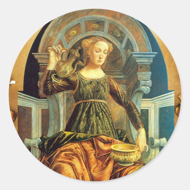 ANTIQUE RENAISSANCE TAROTS 14 TEMPERANCE Parchment Classic Round Sticker (Front)