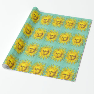 ANTIQUE RENAISSANCE TAROTS 19 THE SUN Yellow Blue Wrapping Paper