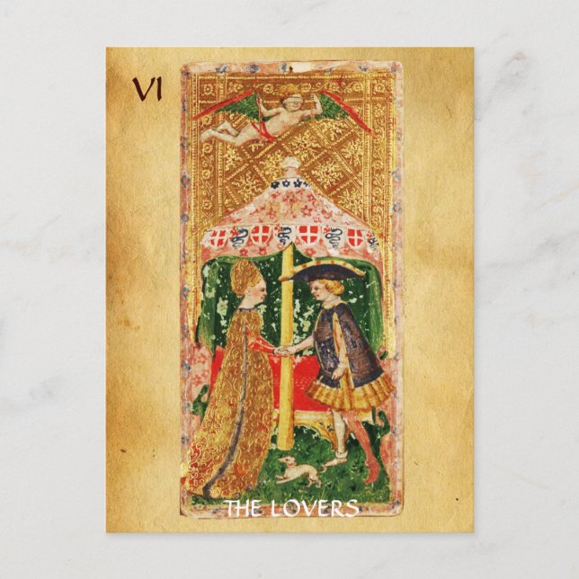 ANTIQUE RENAISSANCE TAROTS 6 / THE LOVERS POSTCARD (Front)