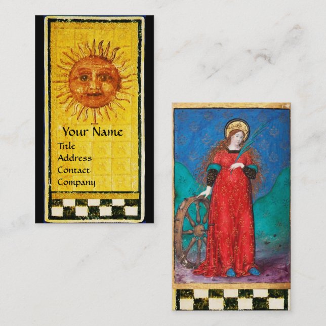 ANTIQUE RENAISSANCE TAROTS/ SUN & WHEEL OF FORTUNE BUSINESS CARD (Front/Back)