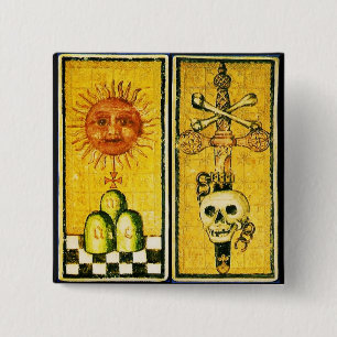 ANTIQUE RENAISSANCE TAROTS /THE SUN ,ACE OF SWORDS 15 CM SQUARE BADGE