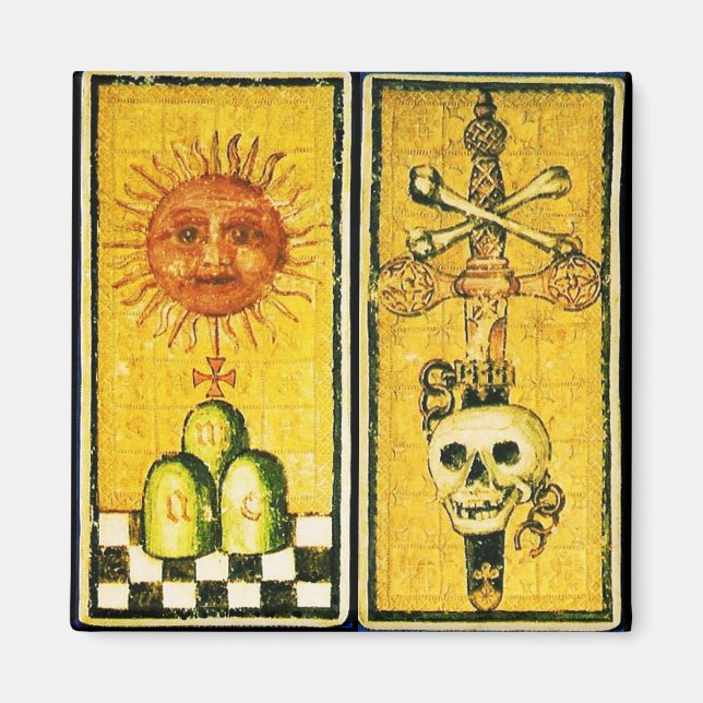 ANTIQUE RENAISSANCE TAROTS /THE SUN ,ACE OF SWORDS MAGNET (Front)