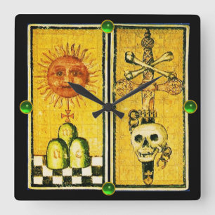 ANTIQUE RENAISSANCE TAROTS /THE SUN ,ACE OF SWORDS SQUARE WALL CLOCK