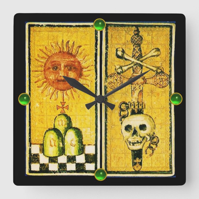 ANTIQUE RENAISSANCE TAROTS /THE SUN ,ACE OF SWORDS SQUARE WALL CLOCK (Front)