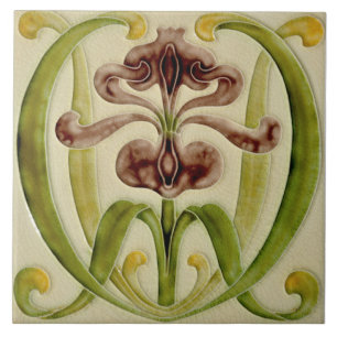 Antique Repro Late 1800s Art Nouveau Iris Tile