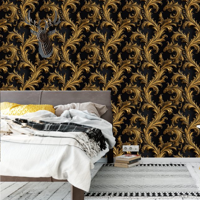 Antique Rococo Black Gold Baroque Wallpaper (Antique Rococo Black Gold Baroque Wallpaper)