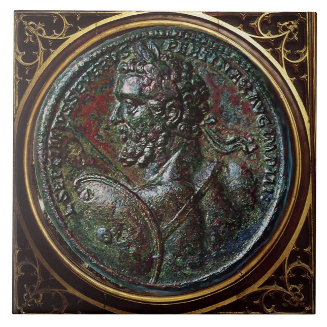 ANTIQUE ROMAN BRONZE MEDALLION SEPTIMUS SEVERUS TILE (Front)
