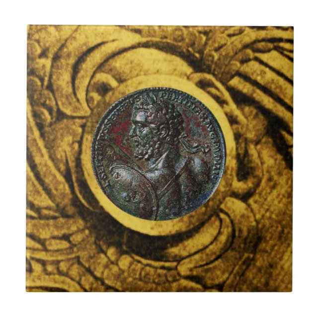 ANTIQUE ROMAN BRONZE MEDALLION WITH GOLD GRIFFINS TILE (Front)