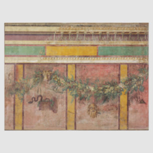 ANTIQUE ROMAN FRESCO,SATYR MASK,GARLAND,FRUITS TISSUE PAPER