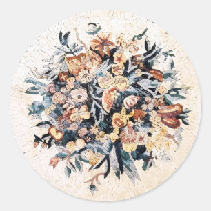 Antique Roman Italian Elegant Floral Mosaic Brown Classic Round Sticker