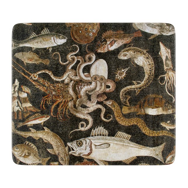 Antique Roman Mosaic Pompeii Sea Life Stone Mosaic Cutting Board (Front)