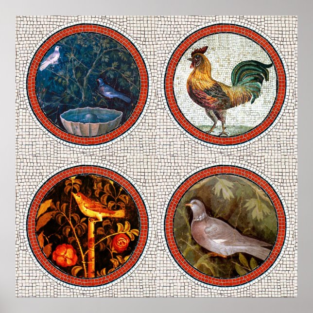 ANTIQUE ROMAN MOSAICS / BIRDS ROSES AND ROOSTER POSTER (Front)