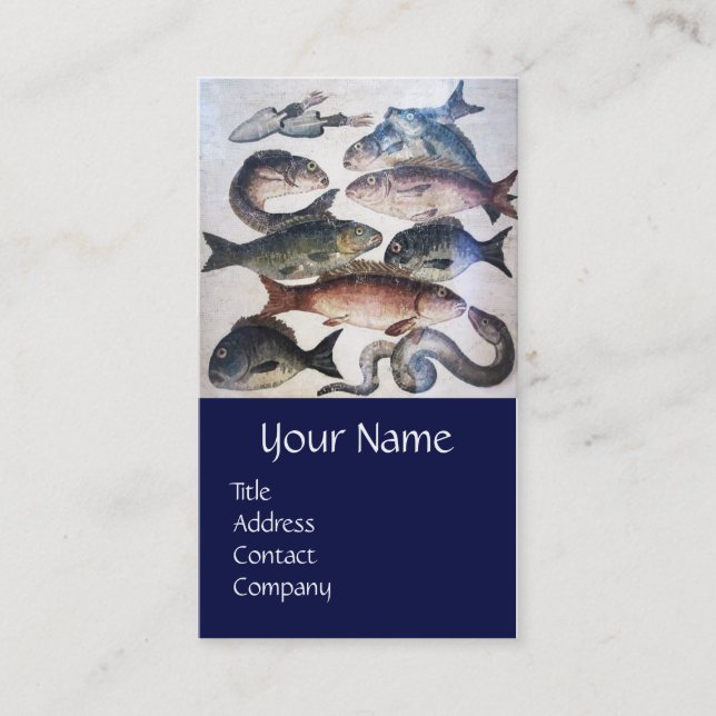 ANTIQUE ROMAN MOSAICS, FISHES,OCEAN SEA LIFE SCENE BUSINESS CARD (Front)