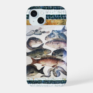 ANTIQUE ROMAN MOSAICS, FISHES,OCEAN SEA LIFE SCENE iPhone 15 CASE