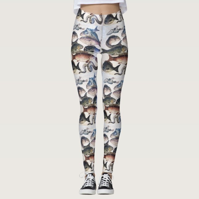 ANTIQUE ROMAN MOSAICS, FISHES,OCEAN SEA LIFE SCENE LEGGINGS (Front)