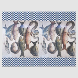ANTIQUE ROMAN MOSAICS,FISHES,OCEAN SEA LIFE SCENE TISSUE PAPER