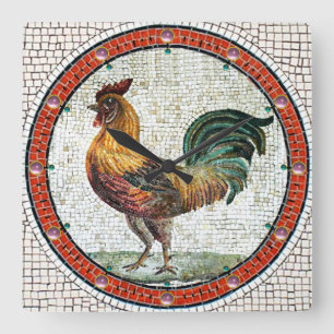 ANTIQUE ROMAN MOSAICS / ROOSTER SQUARE WALL CLOCK