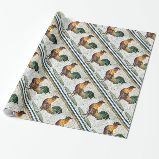 ANTIQUE ROMAN MOSAICS / ROOSTERS WRAPPING PAPER (Unrolled)