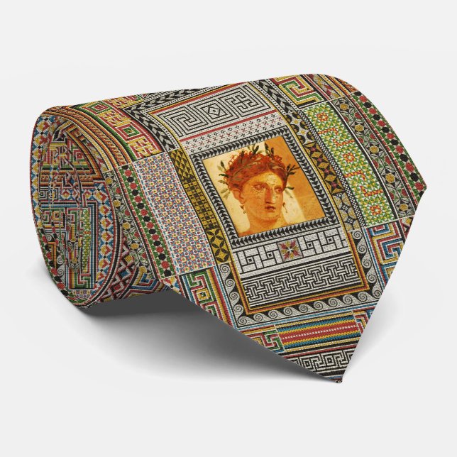 ANTIQUE ROMAN WOMAN PORTRAIT WITH POMPEII MOSAICS  TIE (Rolled)