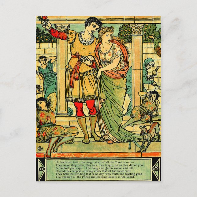 Antique Romantic Walter Crane Sleeping Beauty Postcard (Front)