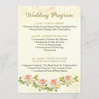 Antique Rose 5 x 7 Wedding Program Flat Programme