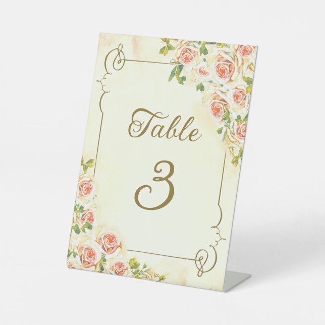 Antique Rose 6 x 8 Table Number Pedestal Sign (Front)