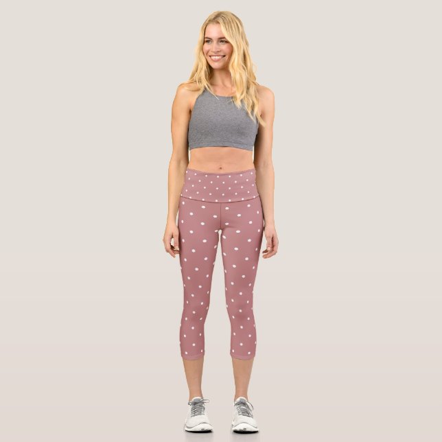 Antique Rose and white dots 2 Capri Leggings (Front)