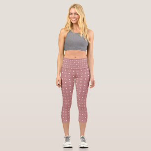 Antique Rose and white dots and rings Capri Leggings