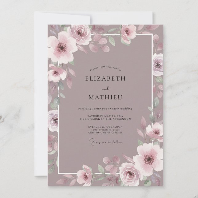 Antique Rose Blossom Wedding Invitation (Front)
