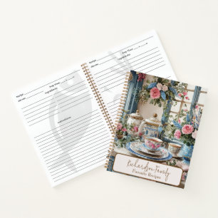 Antique rose dishes personalised family recipe notebook