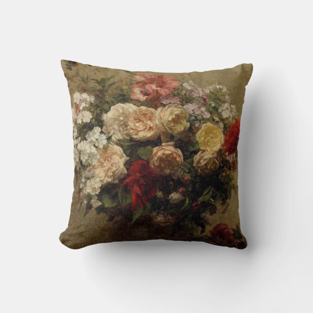 Antique Rose Floral Painting Cushion (Front)