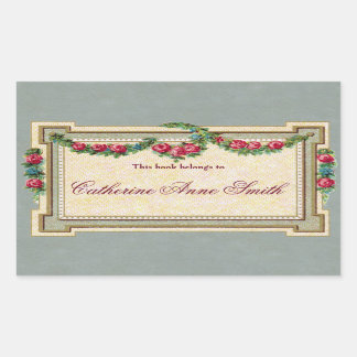 Antique Rose-Framed Bookplate Rectangular Sticker