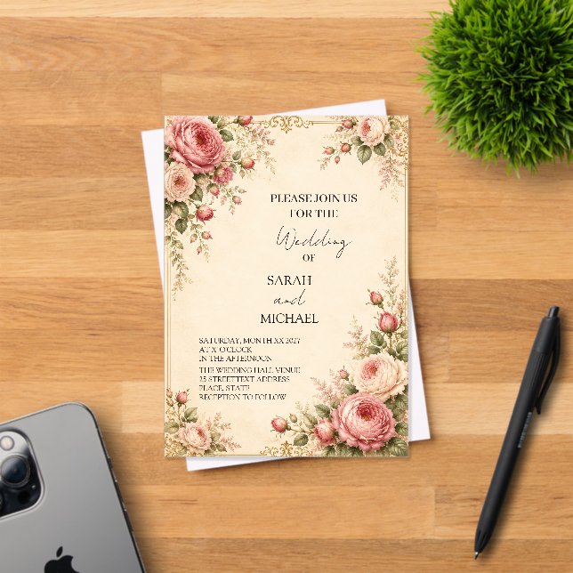 antique rose garden wedding invitation (Insitu (Invitation Card))