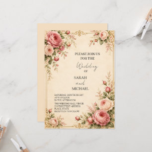 antique rose garden wedding invitation