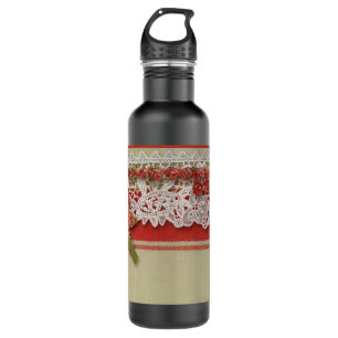 Antique Rose Lace Rustic Red Victorian Burlap 710 Ml Water Bottle